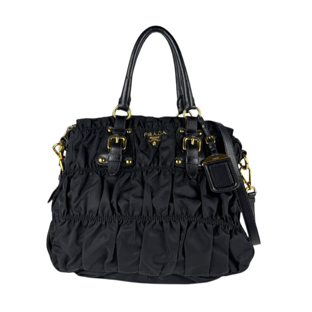 Prada Gaufre Shoulder Tessuto Tote Bag Black - Picture 2 of 4